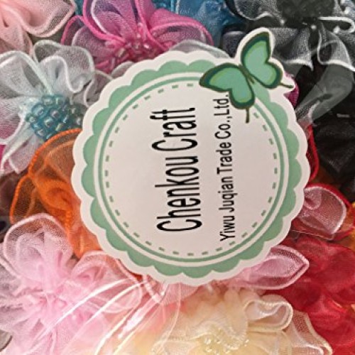 Chenkou Craft 40pcs Organza Ribbon Flowers with Beads Appliques Mix