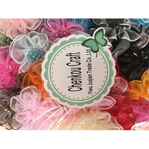 Chenkou Craft 40pcs Organza Ribbon Flowers with Beads Appliques Mix