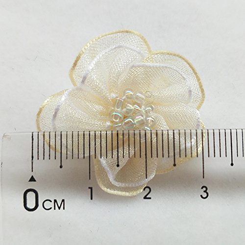 Chenkou Craft 40pcs Organza Ribbon Flowers with Beads Appliques Mix