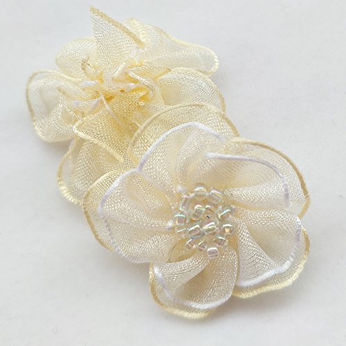 Chenkou Craft 40pcs Organza Ribbon Flowers with Beads Appliques Mix