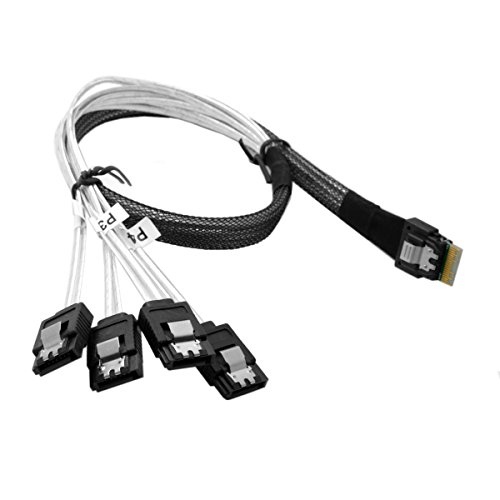 CY Slim Line SAS 4.0 SFF-8654 4i 38 Pin Host to 4 SATA 7 Pin Targe...