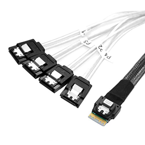 CY Slim Line SAS 4.0 SFF-8654 4i 38 Pin Host to 4 SATA 7 Pin Targe...
