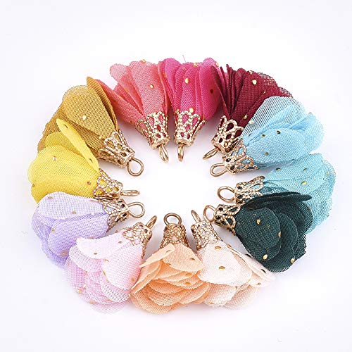 Cheriswelry 300pcs Cloth Fabric Flower Pendants Chiffon Floral Pet...