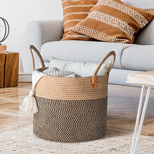 CHICVITA Jute Woven Storage Basket With Handles, Wicker Floor Bask...