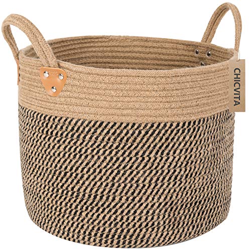 CHICVITA Jute Woven Storage Basket With Handles, Wicker Floor Bask...
