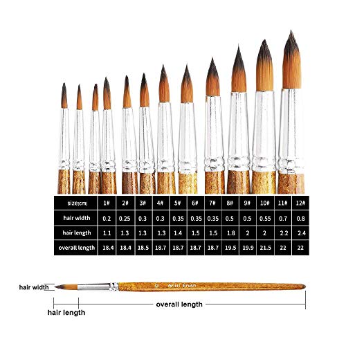 CHIHIC Artist Watercolor Brushes, Round Pointed Tip Paint Brushes ...