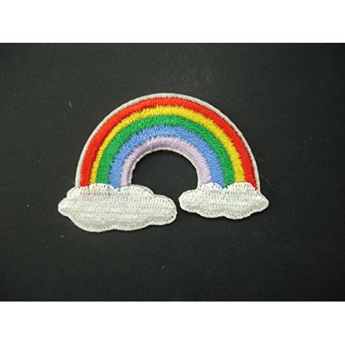 2 small pieces RAINBOW & CLOUDS Iron On Patch Applique Embroidered...