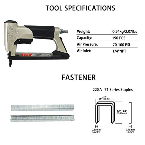 MT7116 Pneumatic Upholstery Stapler - 22 Gauge 71 Series 3/8-inch ...