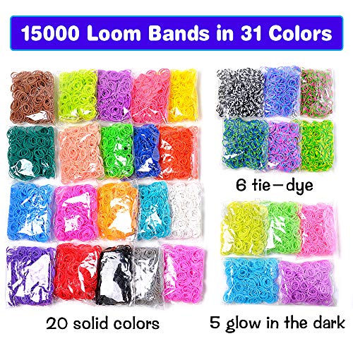 15000+ Loom Rubber Band Refill Kit in 31 Colors, Bracelet Making K...