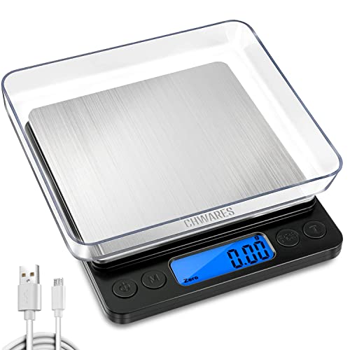 CHWARES Food Scale, Rechargeable Kitchen Scale with Trays 500g/0.0...