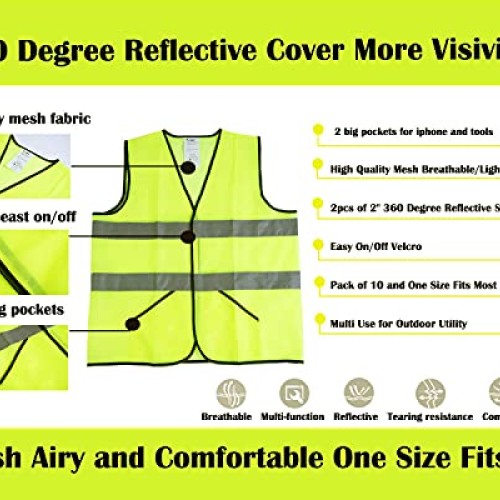 CIMC,Pockets Yellow Reflective High Visibility Safety Vests 10 pac...