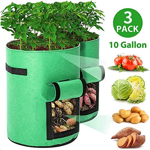 CJH 3 Pcs 7 Gallon Potato Grow Bags,Planter Pot with Handles and V...