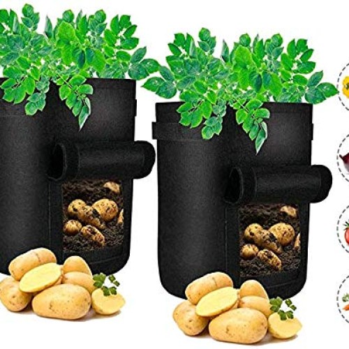 CJH 3 Pcs 7 Gallon Potato Grow Bags,Planter Pot with Handles and V...