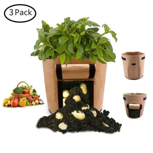 CJH 3 Pcs 7 Gallon Potato Grow Bags,Planter Pot with Handles and V...