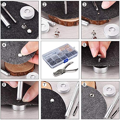 CJRSLRB 480 Sets Leather Rivets with 4 Fixing Set Tools, 3 Sizes 4...