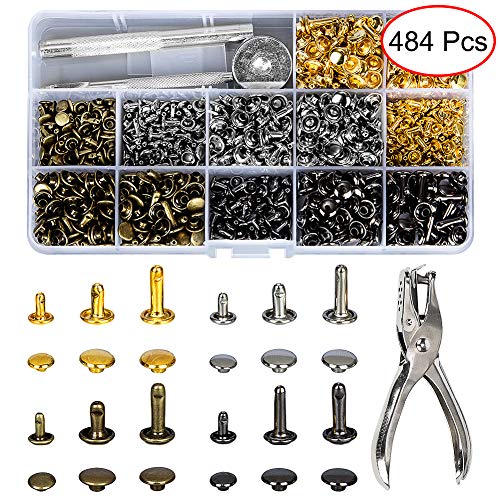 CJRSLRB 480 Sets Leather Rivets with 4 Fixing Set Tools, 3 Sizes 4...