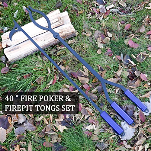 40 Fire Log Tongs Firewood Grabber and Fire Poker Set,Large Fire ...