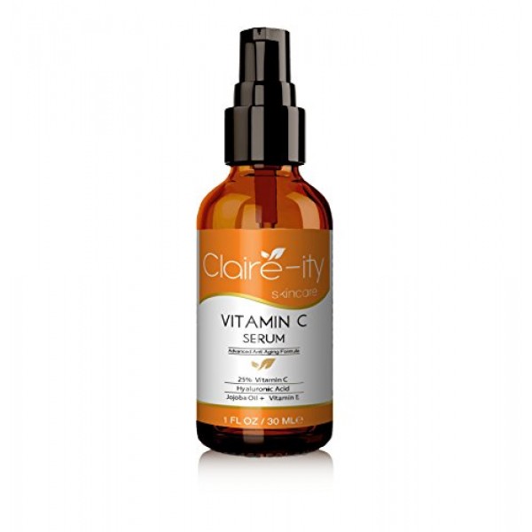 Claire-ity 25% Vitamin C Serum with Hyaluronic Acid and Vitamin E,...