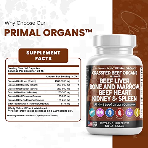 Grass Fed Beef Liver Capsules 3000mg - Premium Quality Beef Organs...