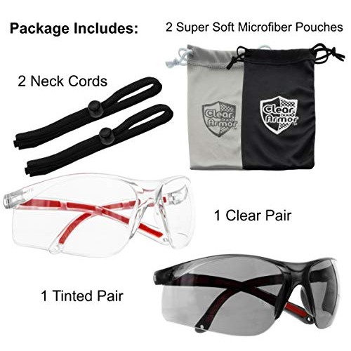 Safety Glasses Eye Protection - Comfort Eyewear - 2 Pair, 2 Neck C...