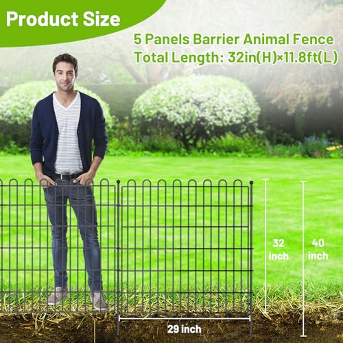 5 Panels No Dig Decorative Outdoor Garden Fence for Yard, 32 inH...