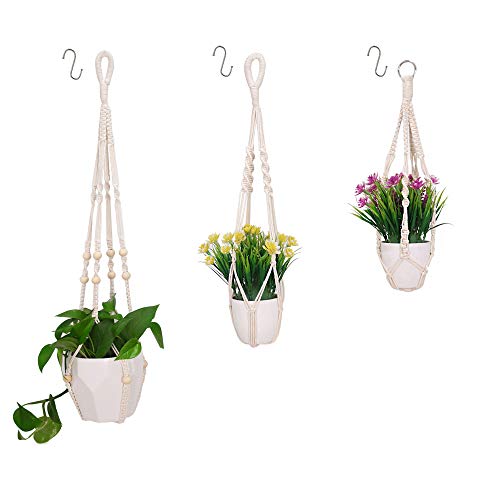 Clelo 3 Packs Macrame Plant Hangers with 3 Hooks Handmade Hanging ...
