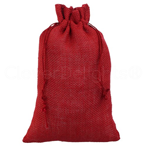 10 Pack - CleverDelights 8 x 12 Red Burlap Bags with Natural Jut...