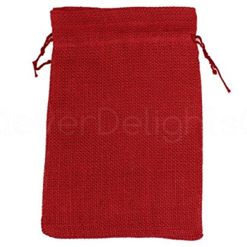 25 Pack - CleverDelights 8 x 12 Red Burlap Bags with Natural Jut...