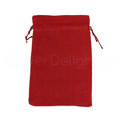 25 Pack - CleverDelights 8 x 12 Red Burlap Bags with Natural Jut...