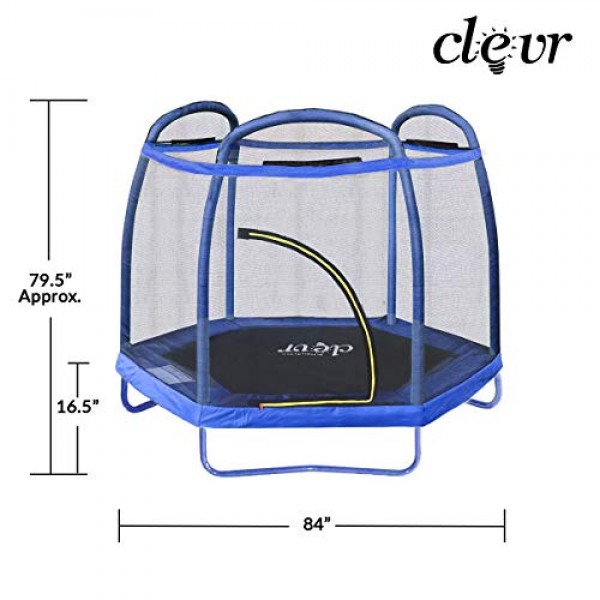 Clevr 7ft Kids Trampoline with Safety Enclosure Net & Spring Pad, ...