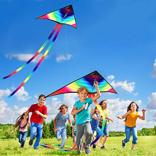 CLISPEED Rainbow Kite Easy to Fly Delta Kites for Kids Beach Park ...