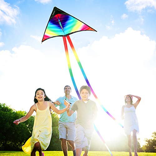 CLISPEED Rainbow Kite Easy to Fly Delta Kites for Kids Beach Park ...