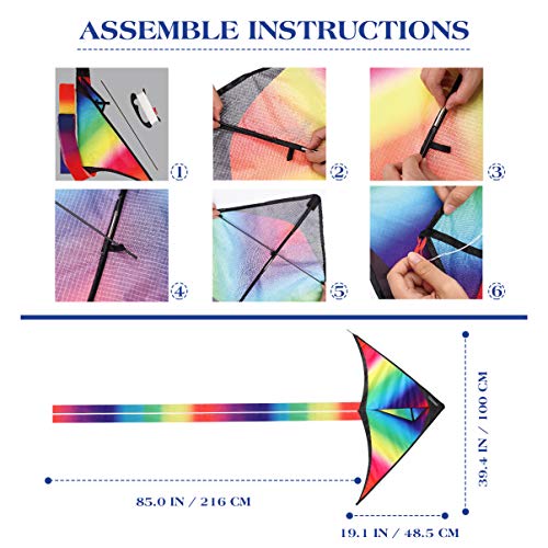 CLISPEED Rainbow Kite Easy to Fly Delta Kites for Kids Beach Park ...