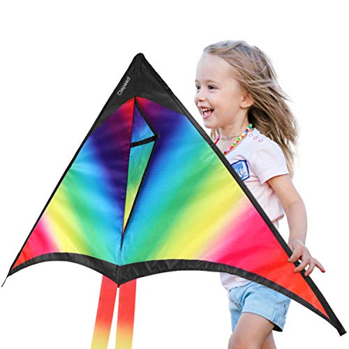 CLISPEED Rainbow Kite Easy to Fly Delta Kites for Kids Beach Park ...