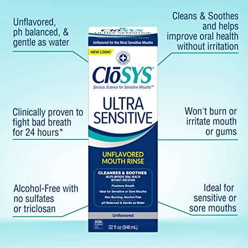 CloSYS Ultra Sensitive Mouthwash, 32 Ounce, Unflavored Optional F...