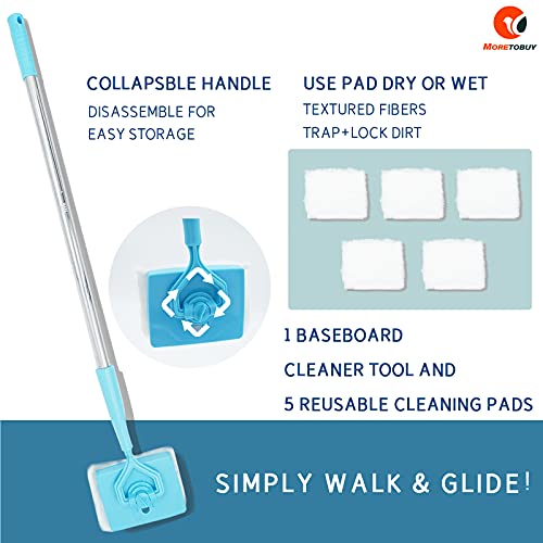 Baseboard Cleaner Tool with Handle 5 Reusable Cleaning Pads by No-...