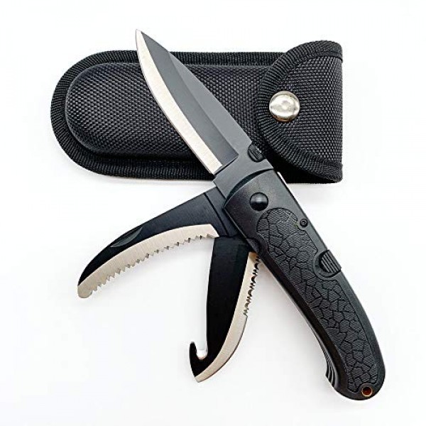 Folding Hunting Knife Multi-Blade Fishing Knife with Saw Gut Hook ...
