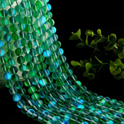 Matte Aurora Crystal Glass Beads Green 100pcs 8mm Flash Glitter Sh...