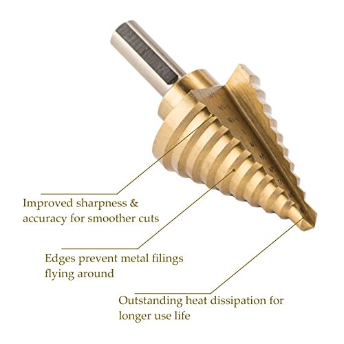 CO-Z HSS 5PCS Titanium Step Drill Bit Set with Automatic Center Pu...