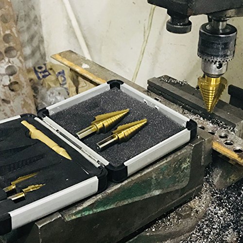 CO-Z HSS 5PCS Titanium Step Drill Bit Set with Automatic Center Pu...
