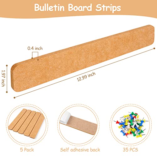 5 Pack Bulletin Board Strips, COIDEA Felt Pin Board Bar with 35 Pu...