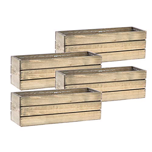 Wood Planter Box with Wine Crate Styled, 12x4 Inch Rectangular, Ru...