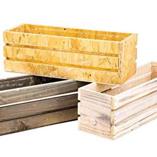 Wood Planter Box with Wine Crate Styled, 12x4 Inch Rectangular, Ru...