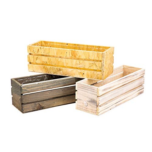 Wood Planter Box with Wine Crate Styled, 12x4 Inch Rectangular, Ru...