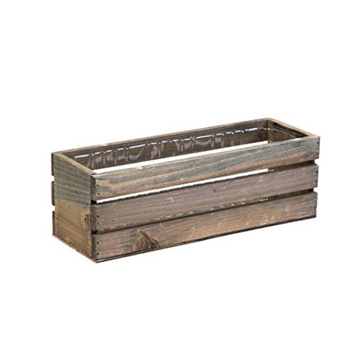 Wood Planter Box with Wine Crate Styled, 12x4 Inch Rectangular, Ru...