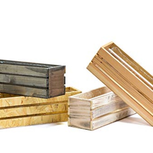 Wood Planter Box with Wine Crate Styled, 12x4 Inch Rectangular, Ru...