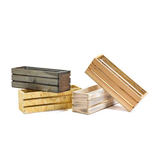 Wood Planter Box with Wine Crate Styled, 12x4 Inch Rectangular, Ru...