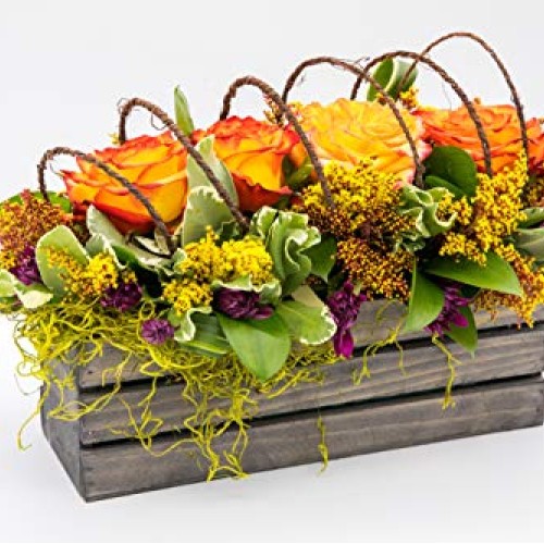Wood Planter Box with Wine Crate Styled, 12x4 Inch Rectangular, Ru...