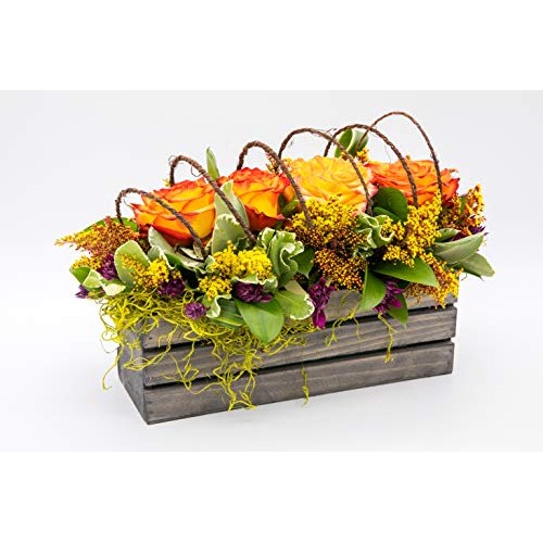 Wood Planter Box with Wine Crate Styled, 12x4 Inch Rectangular, Ru...