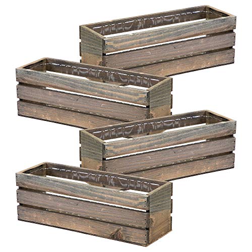 Wood Planter Box with Wine Crate Styled, 12x4 Inch Rectangular, Ru...